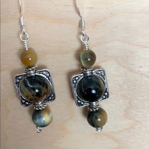 Blue and Gold Tigereye Earrings.